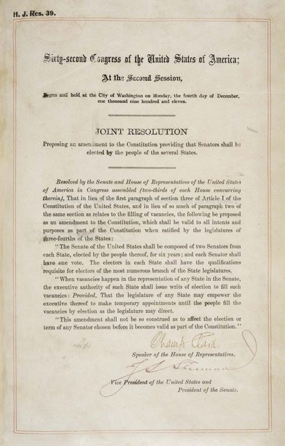Seventeenth Amendment to the United States Constitution